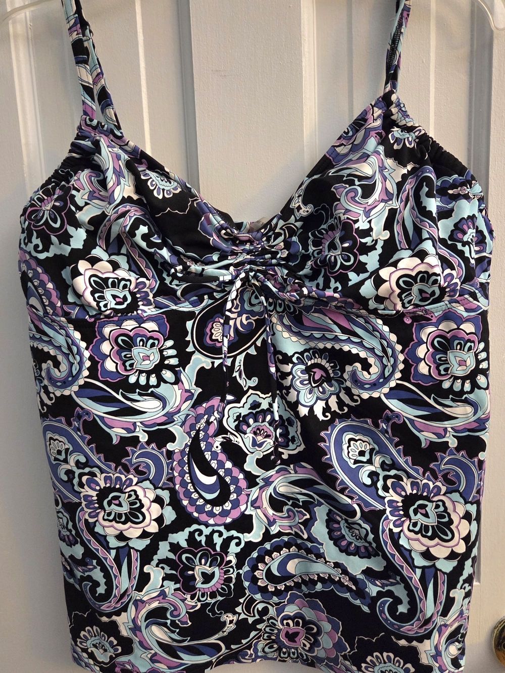 Lands' End Women's Paisley Tankini Top in Black, Purple & Light Blue